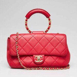 Chanel Red Quilted Lambskin Leather Medium In The Loop Bag